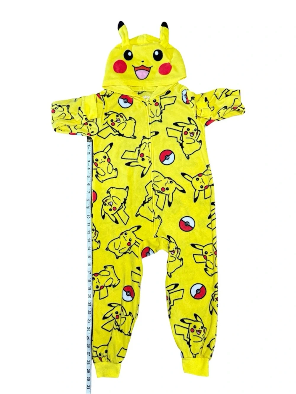 Pokemon Pikachu Union Suit Pajamas Kids 4-5 Yellow All Over Print Costume Hooded